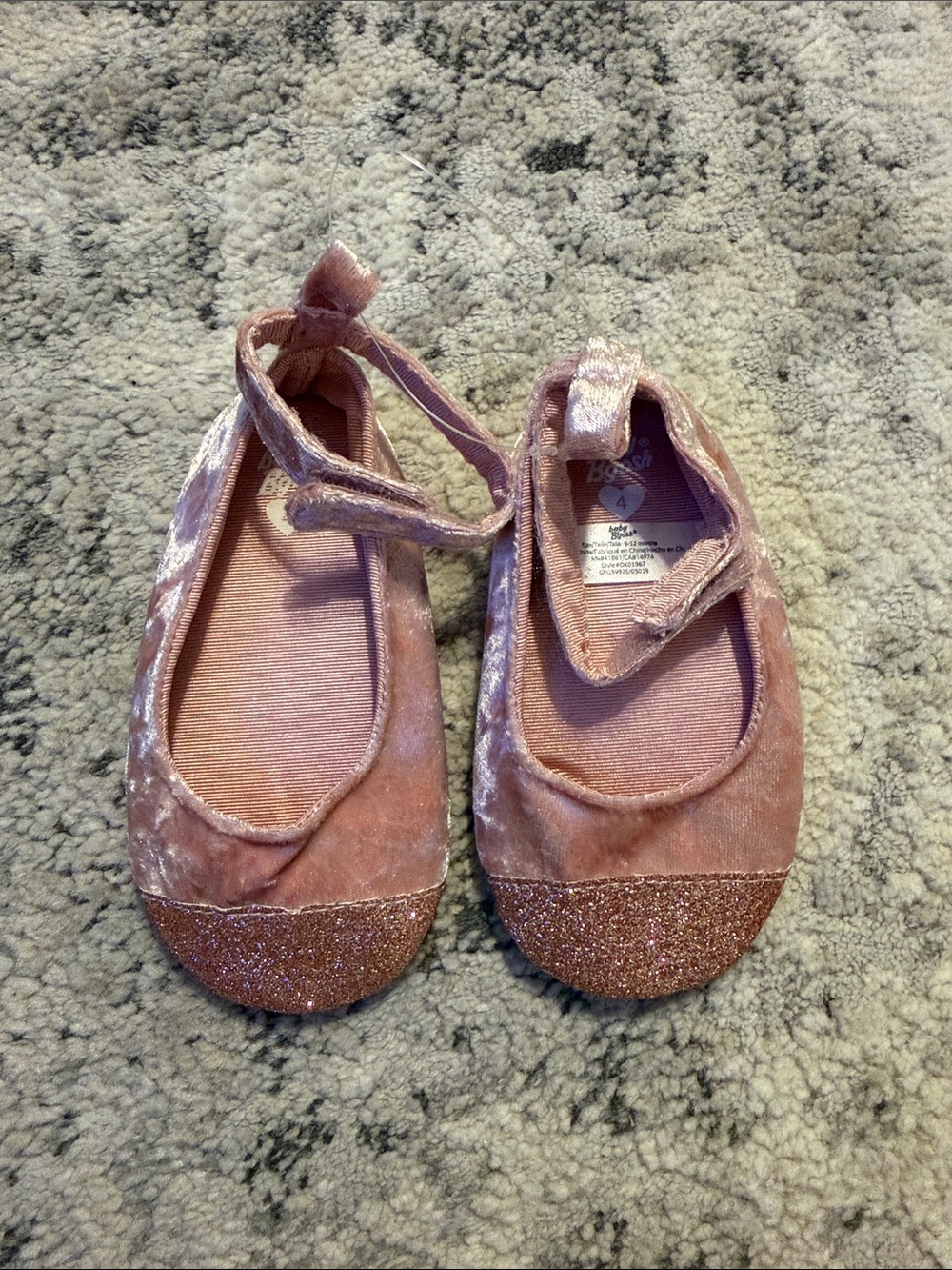 Velvet Glitter Toe Baby Ballet Flats in Dusty Pink